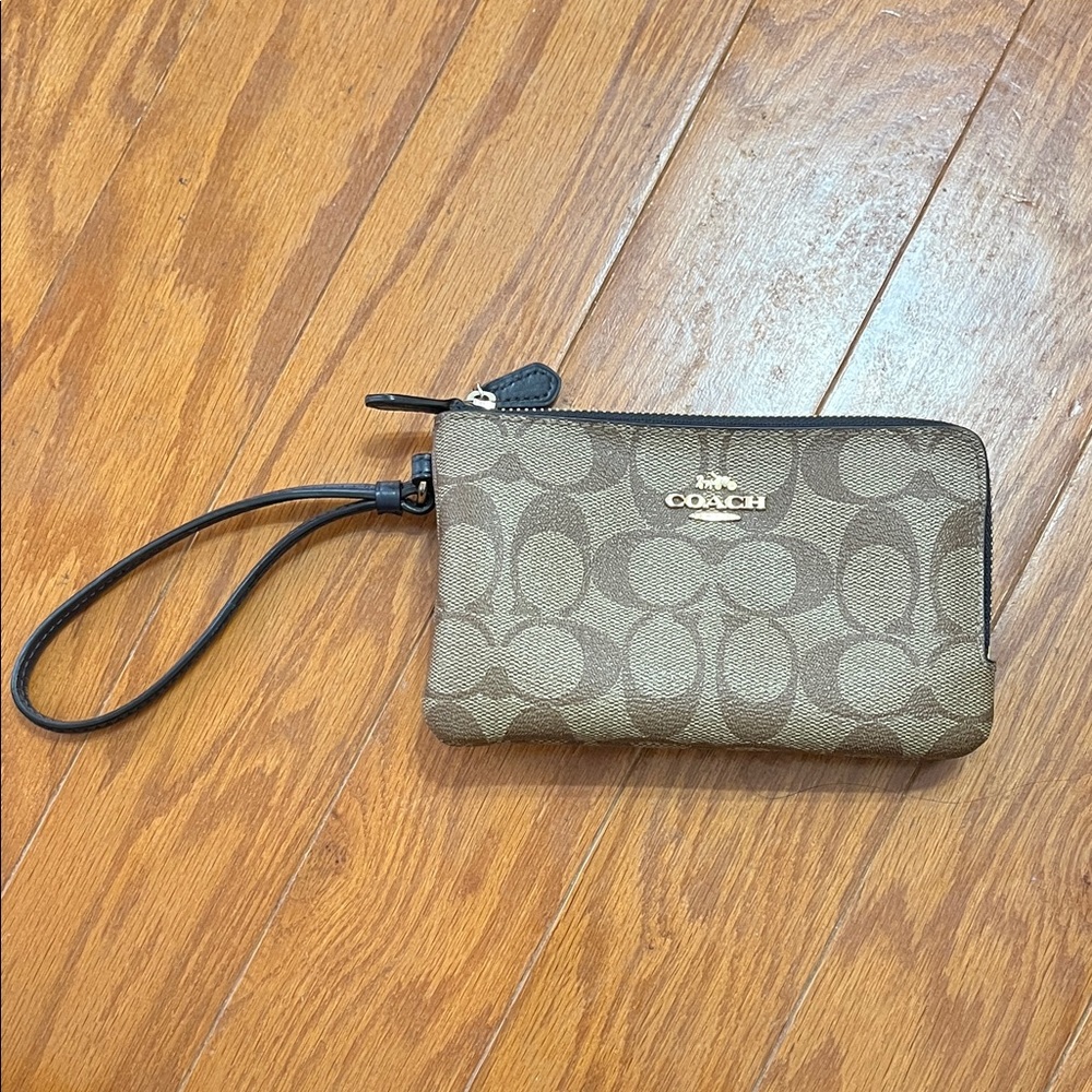 Coach Tan and Black Signature Wristlet